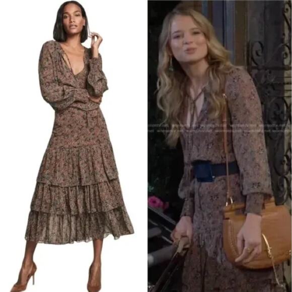 VERONICA BEARD Tunis Tiered Maxi Dress Cinnamon Brown Multi {Q21} - Picture 4 of 4